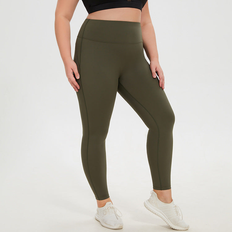 Plus Size High Waist Peach Pants Stretch Tight Yoga Sports Running Cropped Pants No Embarrassment Nude Feel Fitness Pants for Women