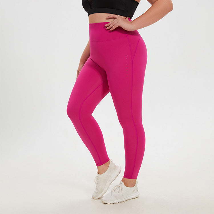 Plus Size High Waist Peach Pants Stretch Tight Yoga Sports Running Cropped Pants No Embarrassment Nude Feel Fitness Pants for Women