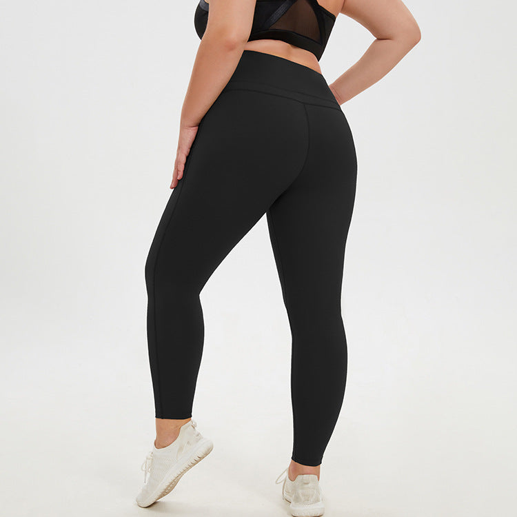 Plus Size High Waist Peach Pants Stretch Tight Yoga Sports Running Cropped Pants No Embarrassment Nude Feel Fitness Pants for Women